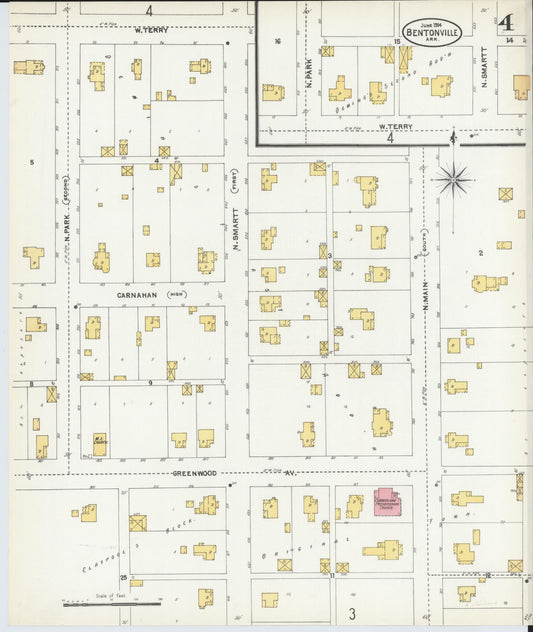 Sanborn Fire Insurance Map from Bentonville, Benton County, Arkansas (1904), Sheet #0004 - Historic Sanborn Fire Insurance Map Print, vintage old map wall art, antique decor, genealogy gift, Arkansas Arkansas map