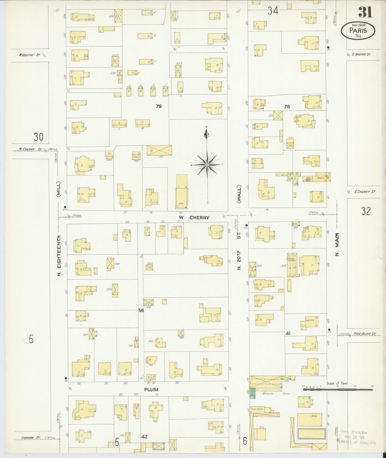 Sanborn Fire Insurance Map from Paris, Lamar County, Texas (1908), Sheet #0031 - Complete Map Set gallery image, historic Sanborn map, vintage wall art, Texas Texas
