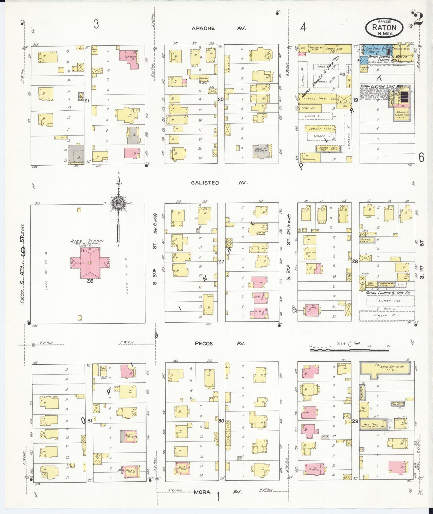 Sanborn Fire Insurance Map from Raton, Colfax County, New Mexico (1911), Sheet #0002 - Historic Sanborn Fire Insurance Map Print, vintage old map wall art, antique decor, genealogy gift, New Mexico New Mexico map