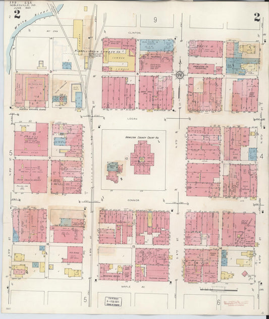 Sanborn Fire Insurance Map from Noblesville, Hamilton County, Indiana (1947), Sheet #0002 - Historic Sanborn Fire Insurance Map Print, vintage old map wall art, antique decor, genealogy gift, Indiana Indiana map
