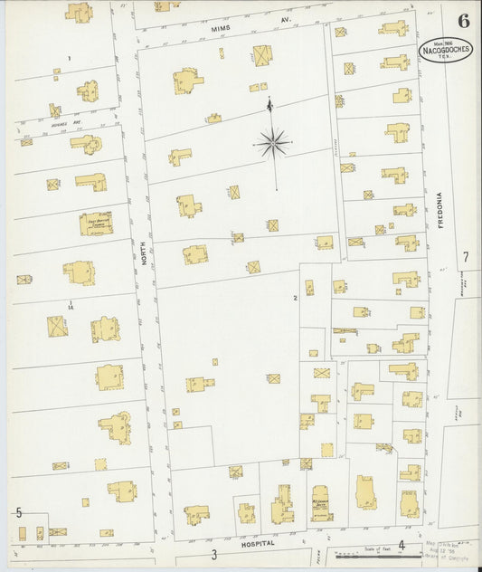 Sanborn Fire Insurance Map from Nacogdoches, Nacogdoches County, Texas (1906), Sheet #0006 - Historic Sanborn Fire Insurance Map Print, vintage old map wall art, antique decor, genealogy gift, Texas Texas map