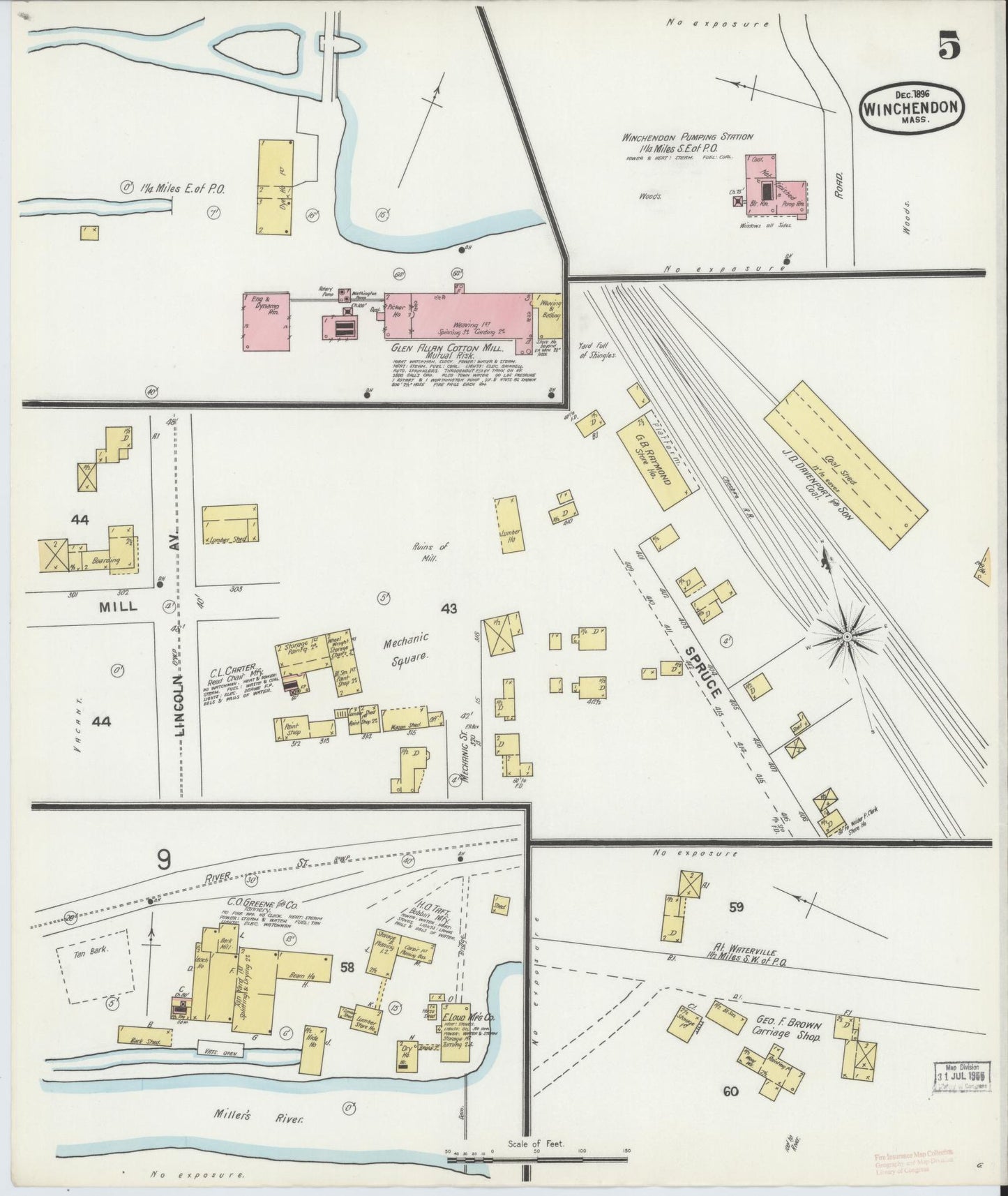 Sanborn Fire Insurance Map from Winchendon, Worcester County, Massachusetts (1896), Sheet #0005 - Historic Sanborn Fire Insurance Map Print, vintage old map wall art, antique decor, genealogy gift, Massachusetts Massachusetts map