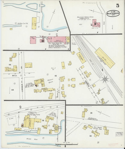 Sanborn Fire Insurance Map from Winchendon, Worcester County, Massachusetts (1896), Sheet #0005 - Historic Sanborn Fire Insurance Map Print, vintage old map wall art, antique decor, genealogy gift, Massachusetts Massachusetts map
