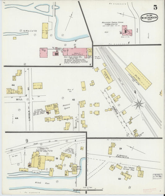 Sanborn Fire Insurance Map from Winchendon, Worcester County, Massachusetts (1896), Sheet #0005 - Historic Sanborn Fire Insurance Map Print, vintage old map wall art, antique decor, genealogy gift, Massachusetts Massachusetts map