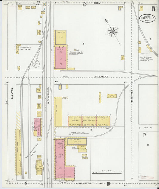 Sanborn Fire Insurance Map from Greenville, Washington County, Mississippi (1905), Sheet #0005 - Historic Sanborn Fire Insurance Map Print, vintage old map wall art, antique decor, genealogy gift, Mississippi Mississippi map