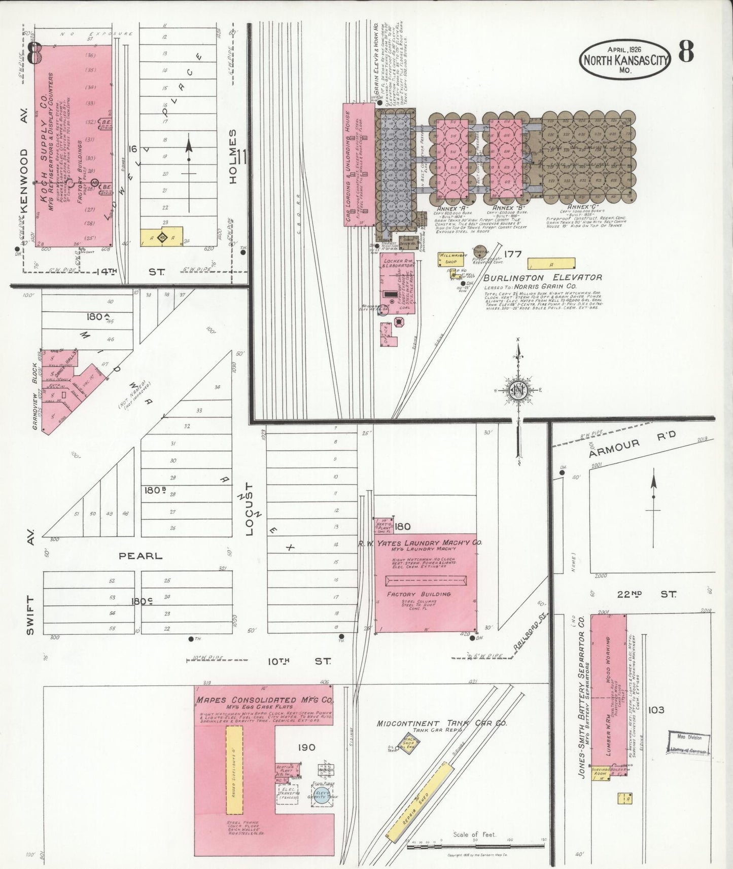 Sanborn Fire Insurance Map from North Kansas City, Clay County, Missouri (1926), Sheet #0008 - Complete Map Set gallery image, historic Sanborn map, vintage wall art, Missouri Missouri