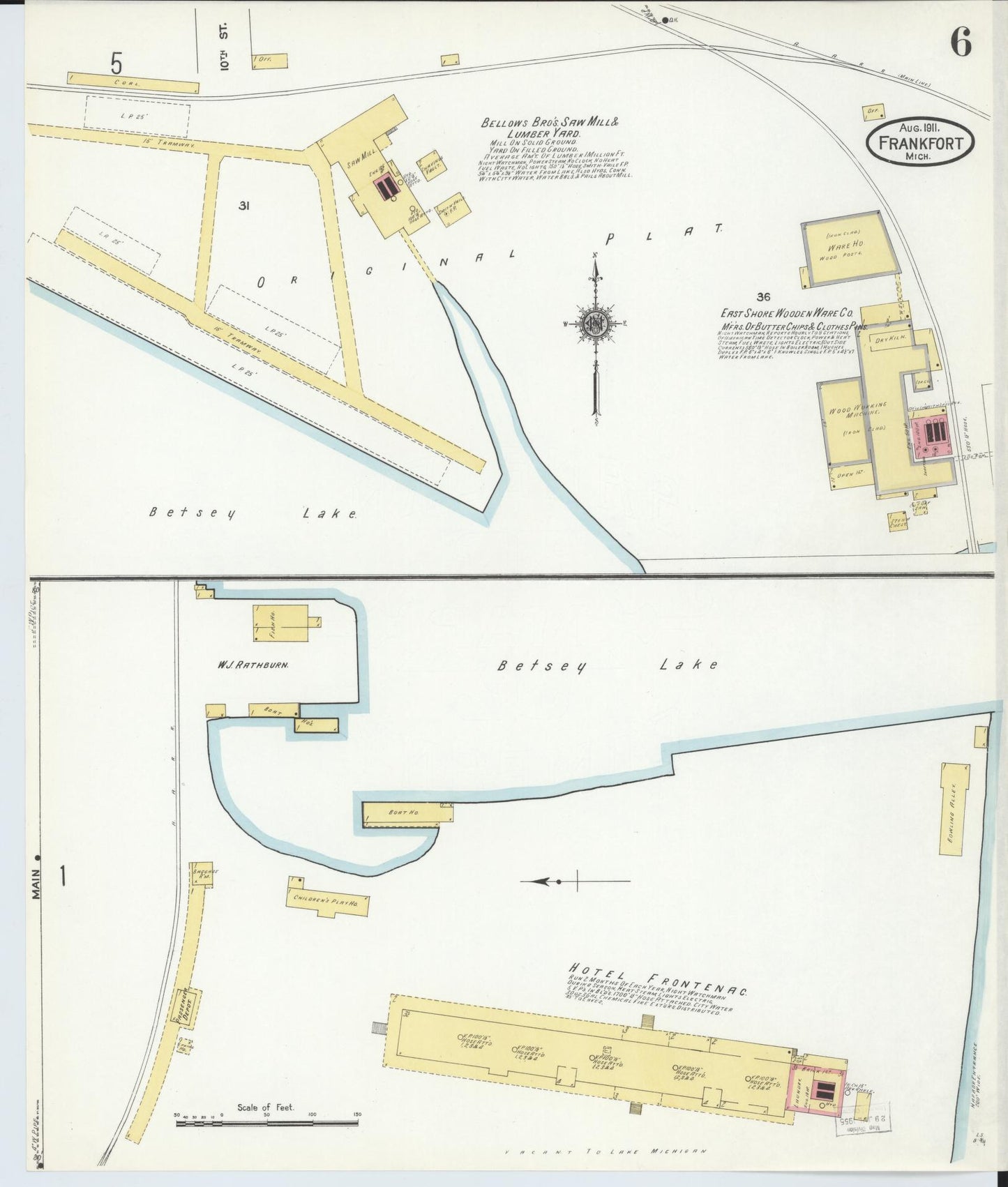 Sanborn Fire Insurance Map from Frankfort, Benzie County, Michigan (1911), Sheet #0006 - Historic Sanborn Fire Insurance Map Print, vintage old map wall art, antique decor, genealogy gift, Michigan Michigan map