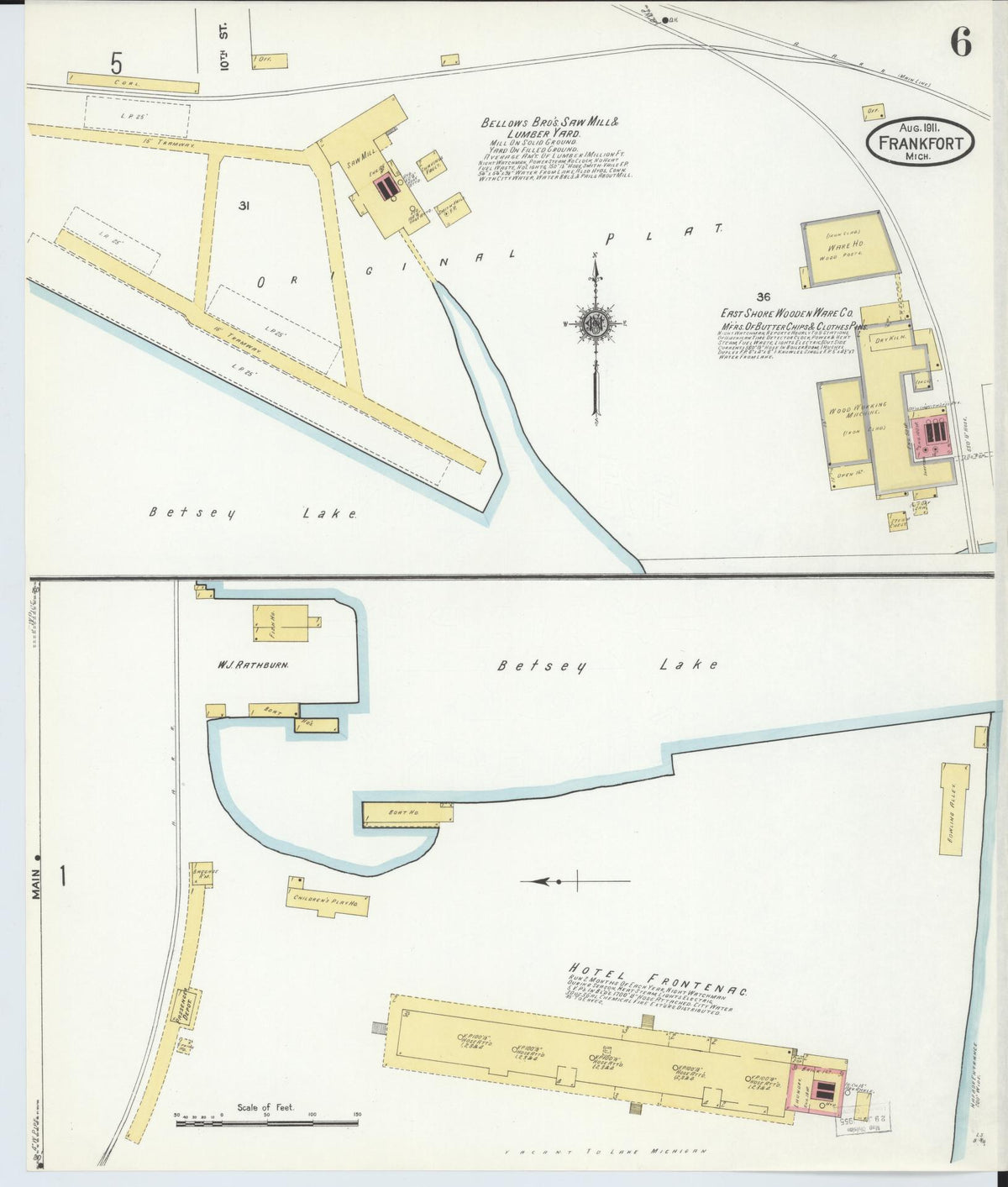 Sanborn Fire Insurance Map from Frankfort, Benzie County, Michigan (1911), Sheet #0006 - Historic Sanborn Fire Insurance Map Print, vintage old map wall art, antique decor, genealogy gift, Michigan Michigan map