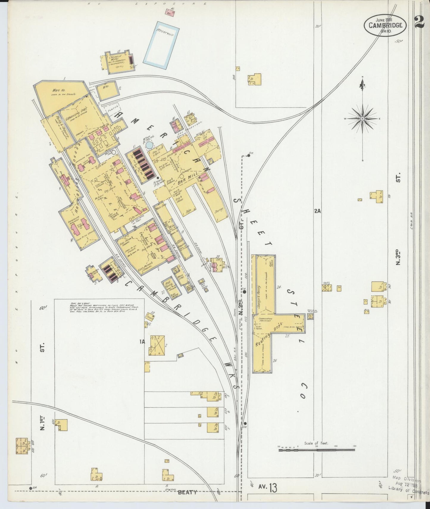 Sanborn Fire Insurance Map from Cambridge, Guernsey County, Ohio (1901), Sheet #0002 - Complete Map Set gallery image, historic Sanborn map, vintage wall art, Ohio Ohio