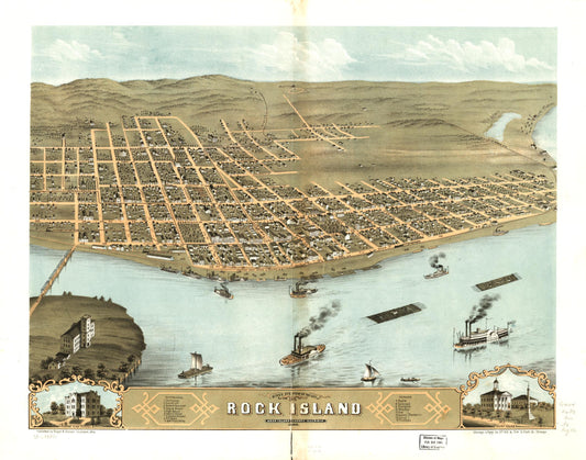 Bird's eye view of the city of Rock Island, Rock Island County, Illinois 1869. (1869) – Historic Bird’s-Eye View Panorama Print