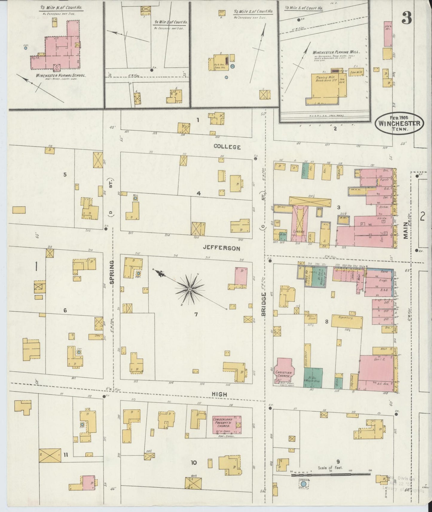 Sanborn Fire Insurance Map from Winchester, Franklin  County, Tennessee (1905), Sheet #0003 - Complete Map Set gallery image, historic Sanborn map, vintage wall art, Tennessee Tennessee