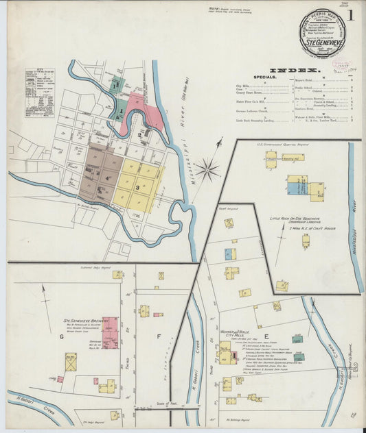 Sanborn Fire Insurance Map from Sainte Genevieve, Saint Genevieve County, Missouri (1894), Sheet #0001 - Complete Map Set gallery image, historic Sanborn map, vintage wall art, Missouri Missouri