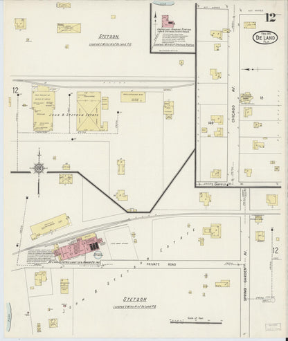 Sanborn Fire Insurance Map from De Land, Volusia County, Florida (1915), Sheet #0012 - Historic Sanborn Fire Insurance Map Print, vintage old map wall art, antique decor, genealogy gift, Florida Florida map