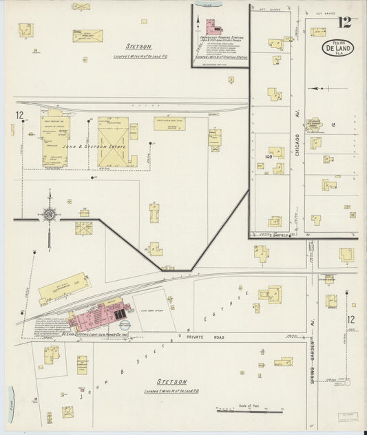 Sanborn Fire Insurance Map from De Land, Volusia County, Florida (1915), Sheet #0012 - Historic Sanborn Fire Insurance Map Print, vintage old map wall art, antique decor, genealogy gift, Florida Florida map