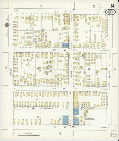 Sanborn Fire Insurance Map from Miami, Dade County, Florida (1914), Sheet #0014 - Complete Map Set gallery image, historic Sanborn map, vintage wall art, Florida Florida