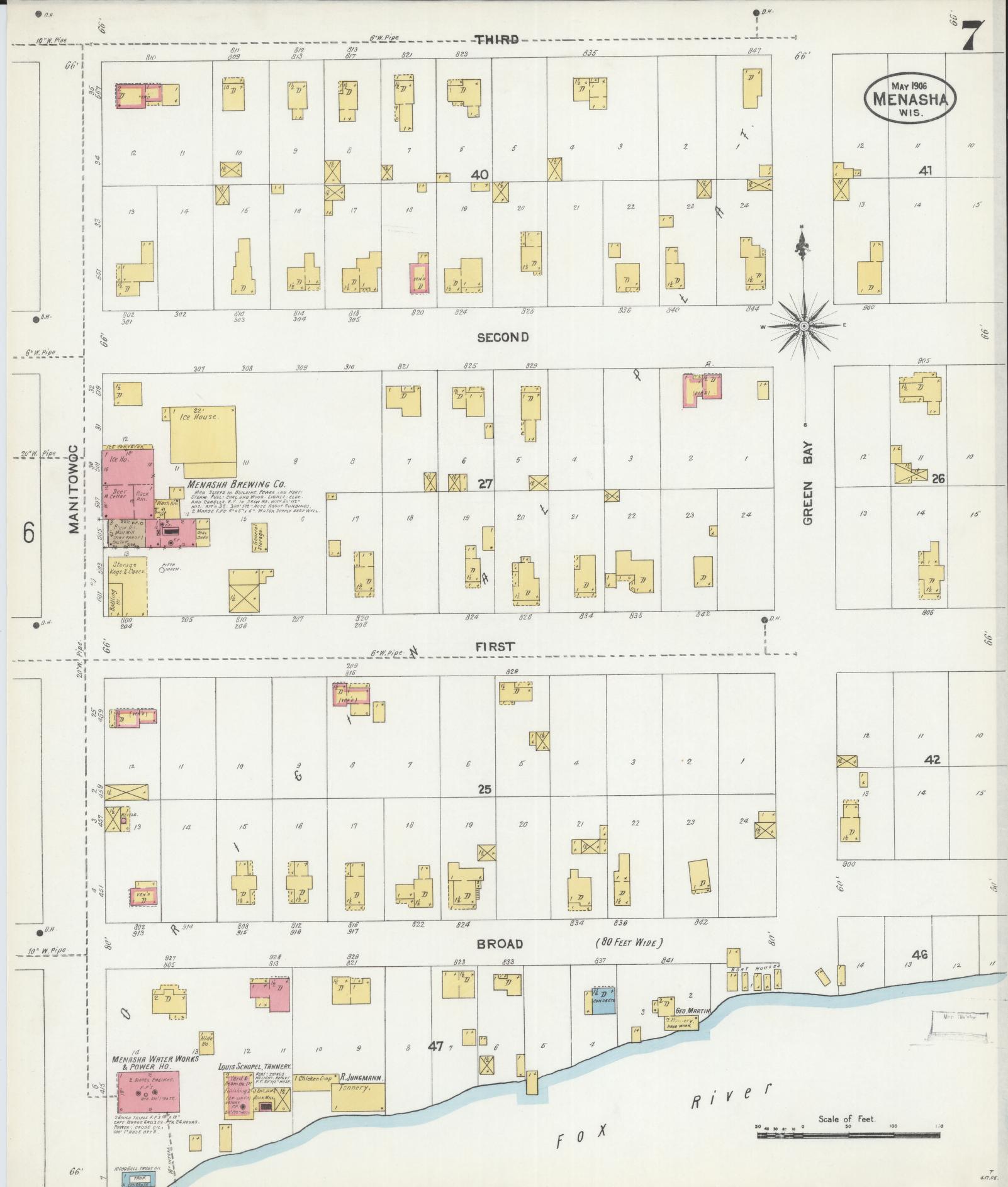 Sanborn Fire Insurance Map from Menasha, Winnebago County, Wisconsin (1906), Sheet #0007 - Complete Map Set gallery image, historic Sanborn map, vintage wall art, Wisconsin Wisconsin