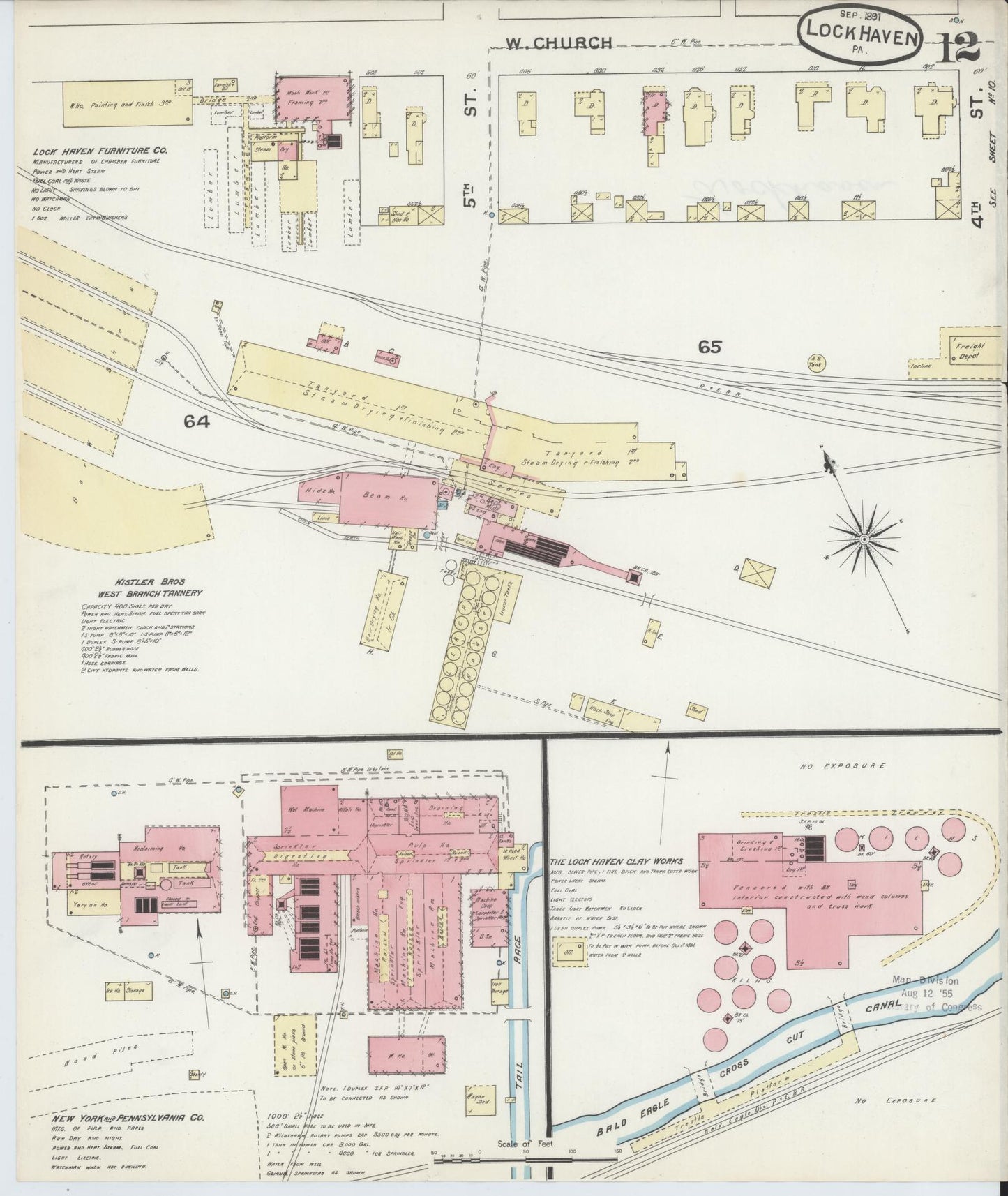 Sanborn Fire Insurance Map from Lock Haven, Clinton County, Pennsylvania (1891), Sheet #0012 - Historic Sanborn Fire Insurance Map Print, vintage old map wall art, antique decor, genealogy gift, Pennsylvania Pennsylvania map