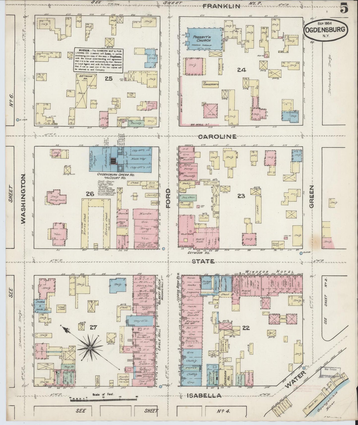 Sanborn Fire Insurance Map from Ogdensburg, St. Lawrence County, New York (1884), Sheet #0005 - Complete Map Set gallery image, historic Sanborn map, vintage wall art, New York New York