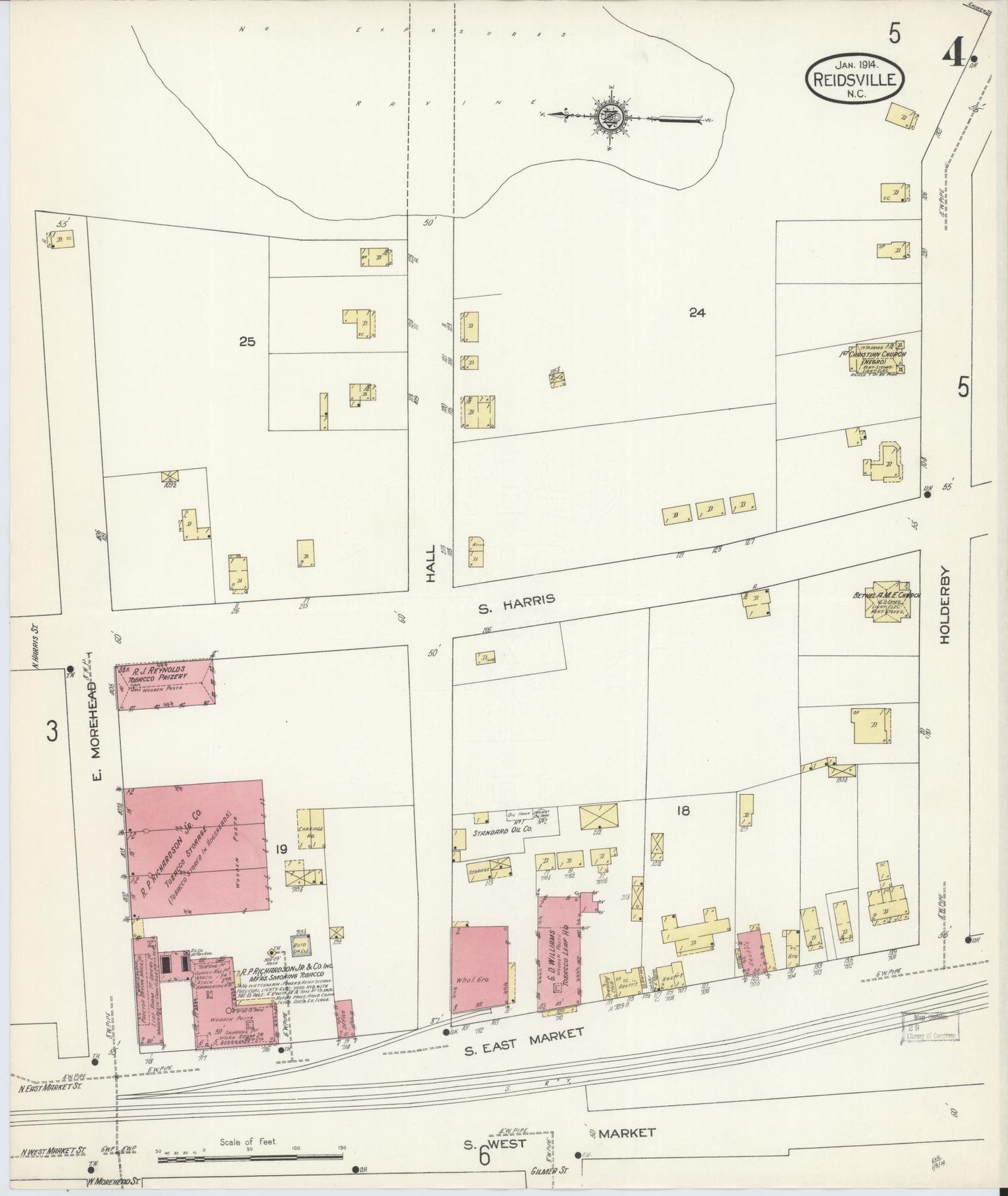 Sanborn Fire Insurance Map from Reidsville, Rockingham County, North Carolina (1914), Sheet #0004 - Historic Sanborn Fire Insurance Map Print, vintage old map wall art, antique decor, genealogy gift, North Carolina North Carolina map