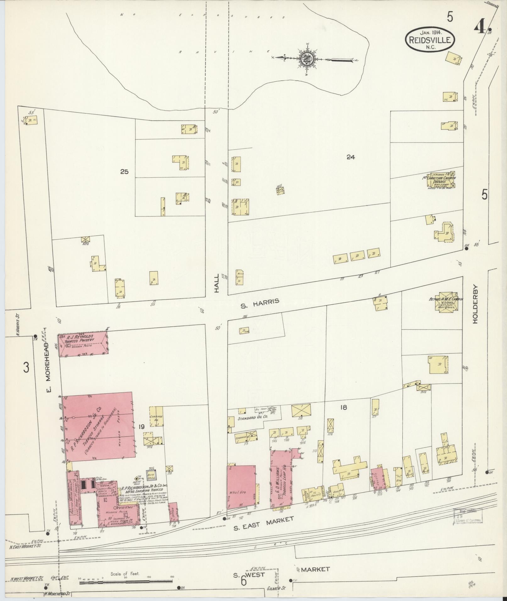 Sanborn Fire Insurance Map from Reidsville, Rockingham County, North Carolina (1914), Sheet #0004 - Historic Sanborn Fire Insurance Map Print, vintage old map wall art, antique decor, genealogy gift, North Carolina North Carolina map