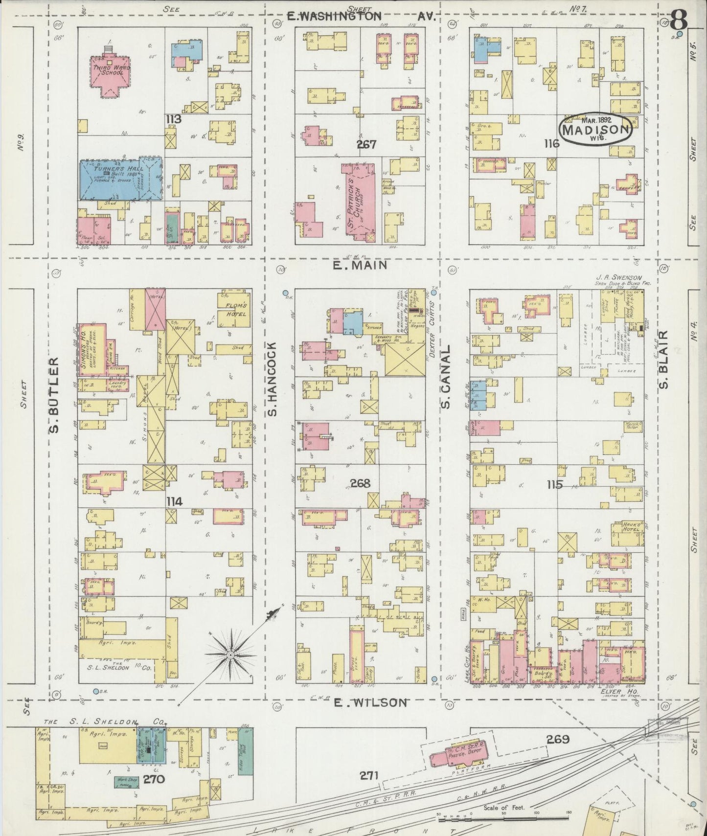 Sanborn Fire Insurance Map from Madison, Dane County, Wisconsin (1892), Sheet #0008 - Complete Map Set gallery image, historic Sanborn map, vintage wall art, Wisconsin Wisconsin