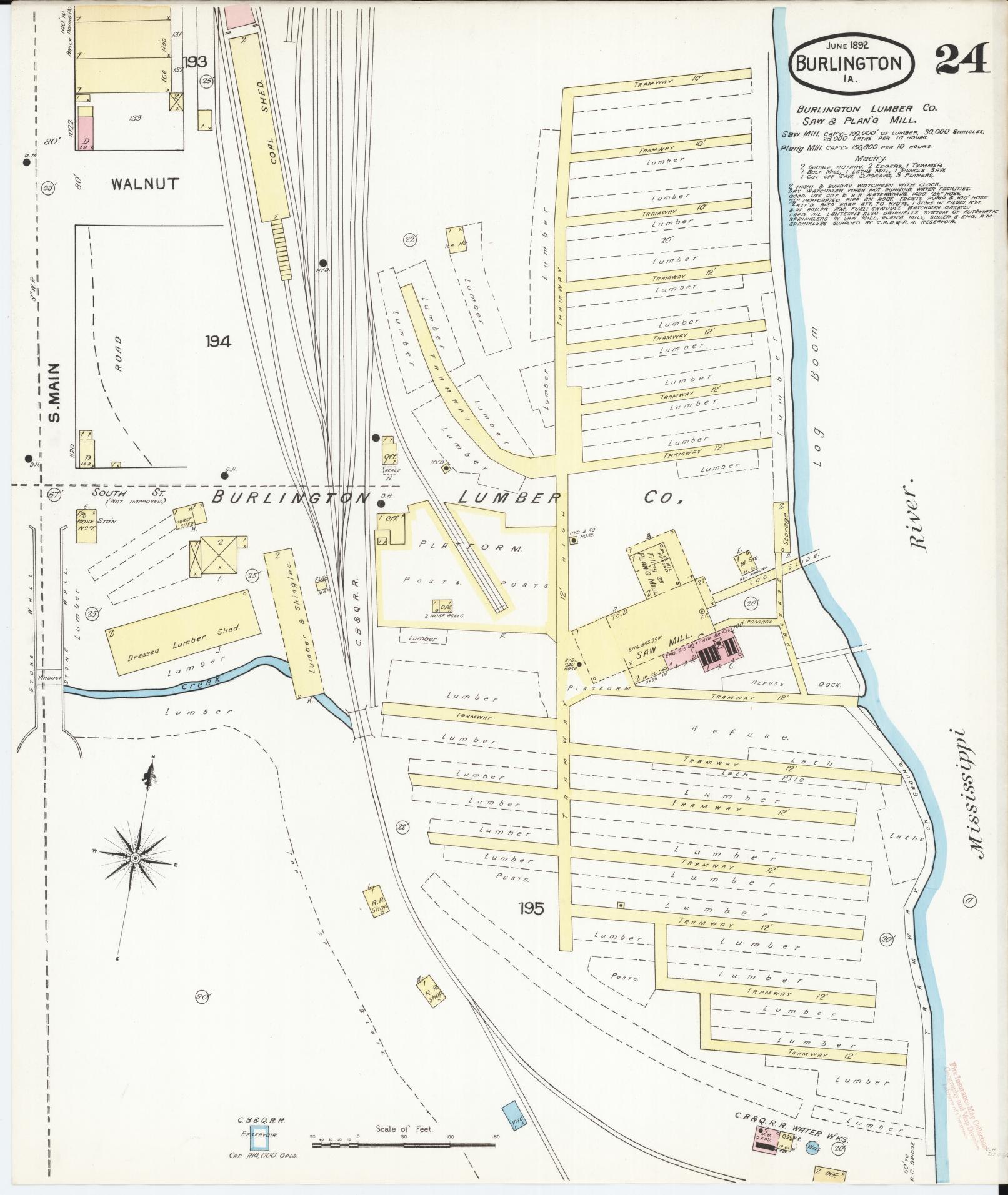 Sanborn Fire Insurance Map from Burlington, Des Moines County, Iowa (1892), Sheet #0024 - Historic Sanborn Fire Insurance Map Print