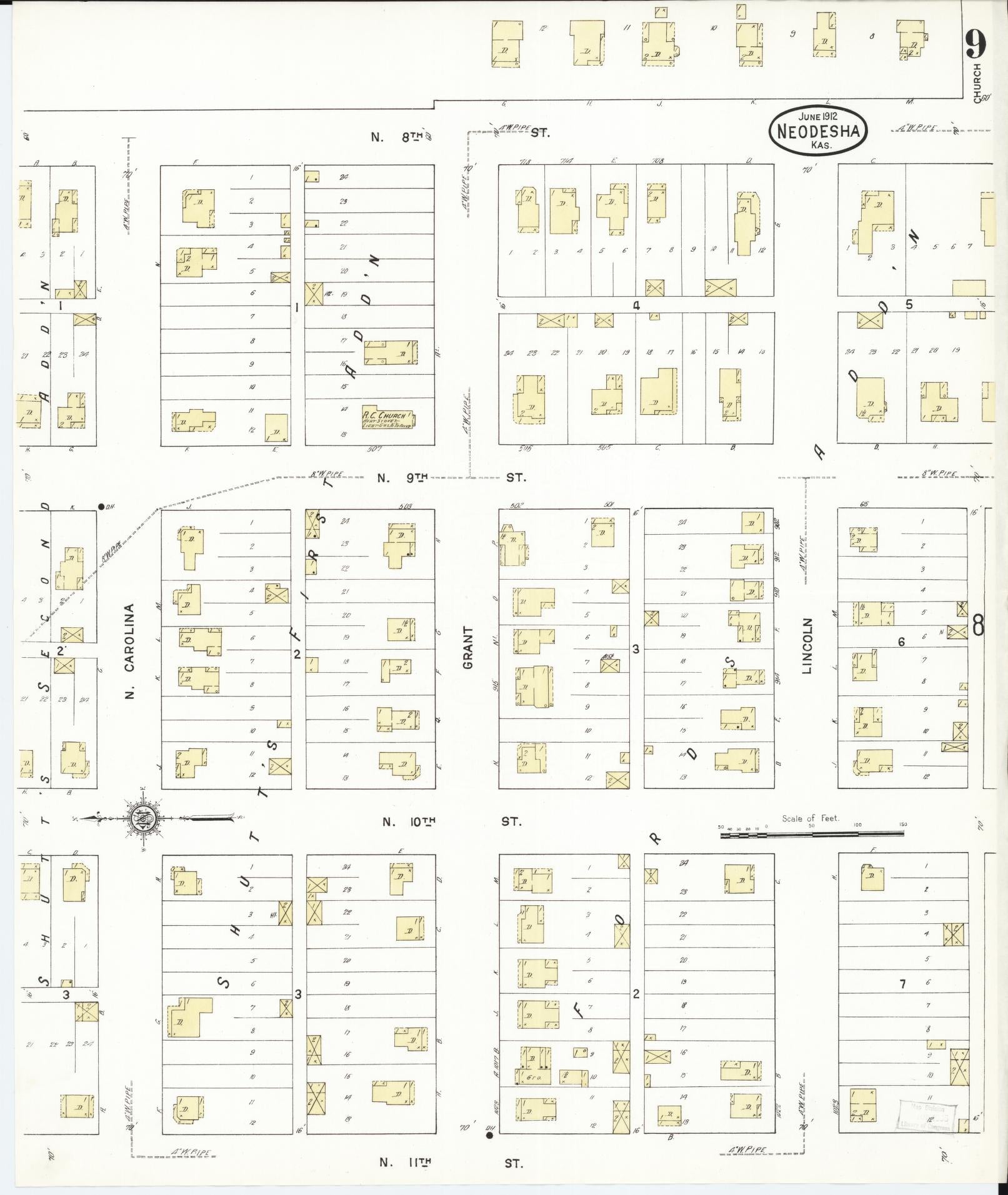 Sanborn Fire Insurance Map from Neodesha, Wilson County, Kansas (1912), Sheet #0009 - Complete Map Set gallery image, historic Sanborn map, vintage wall art, Kansas Kansas