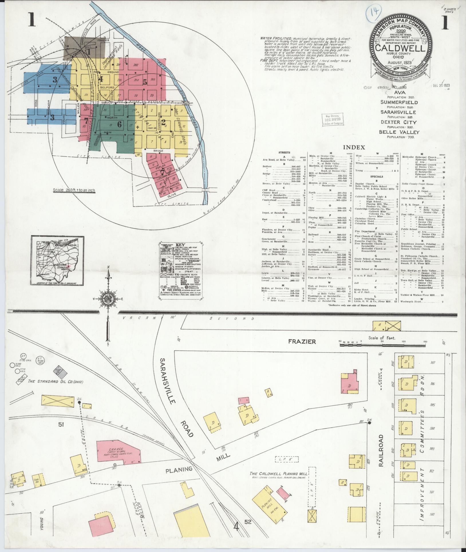 Sanborn Fire Insurance Map from Caldwell, Noble County, Ohio (1923), Sheet #0001 - Historic Sanborn Fire Insurance Map Print, vintage old map wall art, antique decor, genealogy gift, Ohio Ohio map