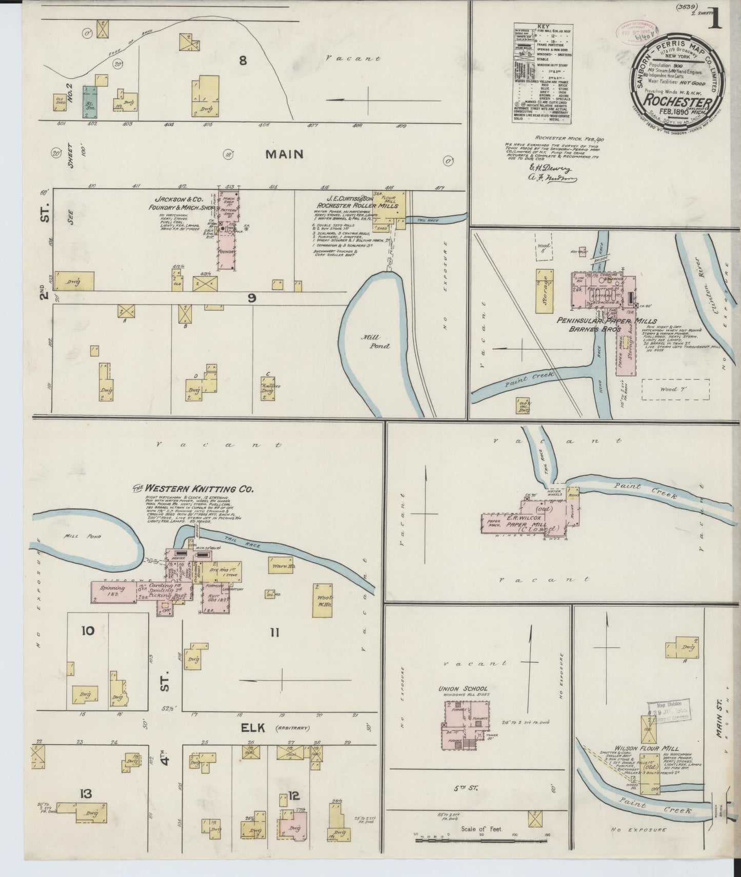Sanborn Fire Insurance Map from Rochester, Oakland County, Michigan (1890), Sheet #0001 - Complete Map Set gallery image, historic Sanborn map, vintage wall art, Michigan Michigan
