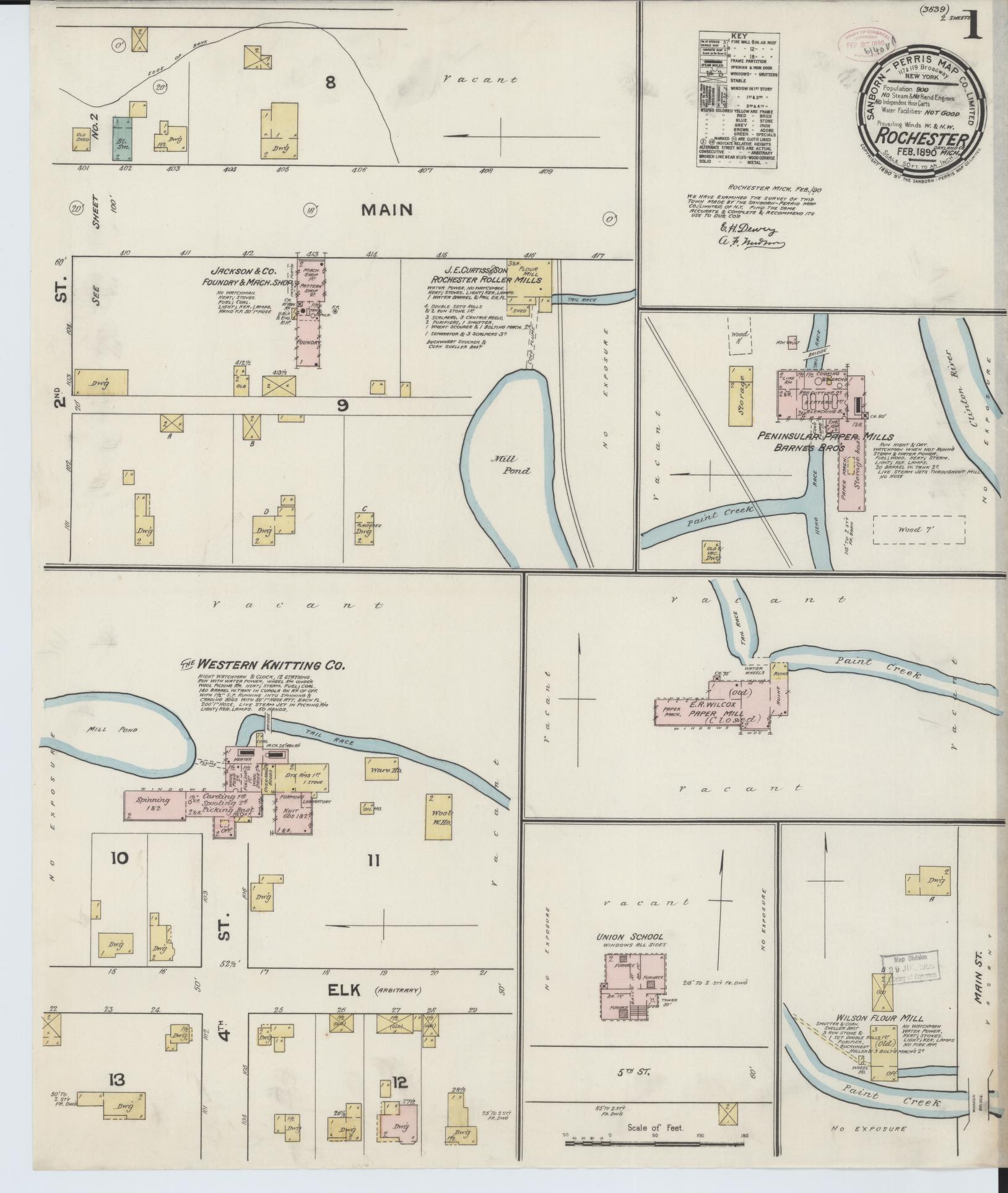 Sanborn Fire Insurance Map from Rochester, Oakland County, Michigan (1890), Sheet #0001 - Complete Map Set gallery image, historic Sanborn map, vintage wall art, Michigan Michigan