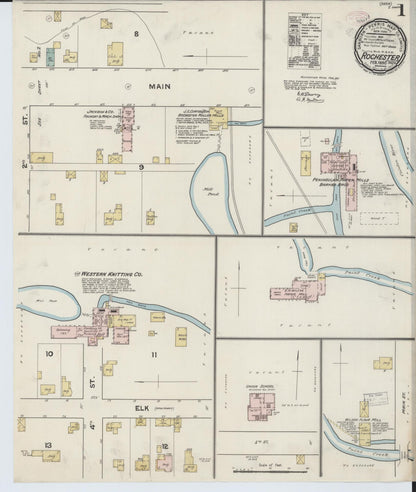 Sanborn Fire Insurance Map from Rochester, Oakland County, Michigan (1890), Sheet #0001 - Complete Map Set gallery image, historic Sanborn map, vintage wall art, Michigan Michigan