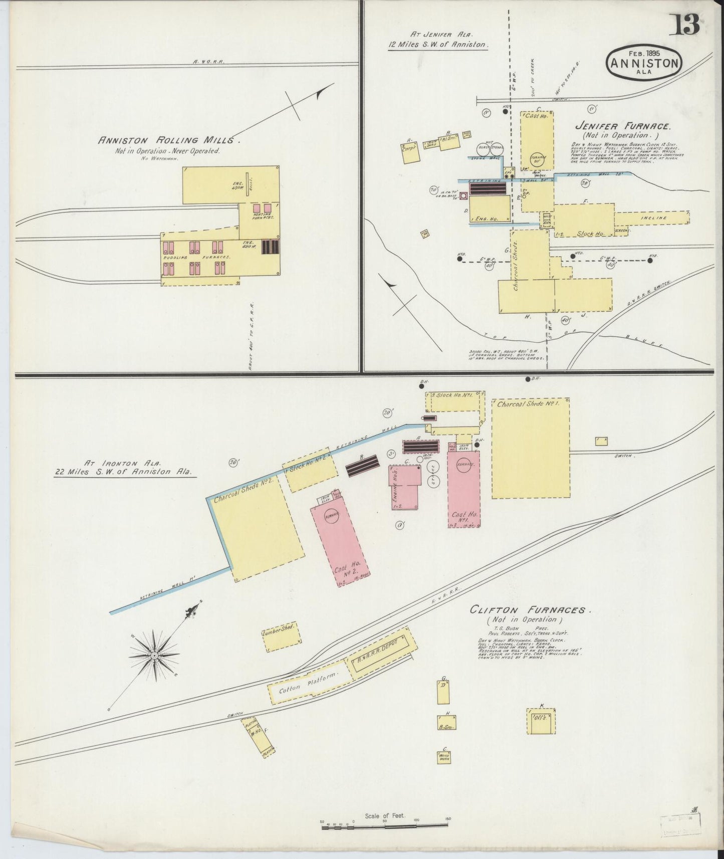 Sanborn Fire Insurance Map from Anniston, Calhoun County, Alabama (1895), Sheet #0013 - Complete Map Set gallery image, historic Sanborn map, vintage wall art, Alabama Alabama