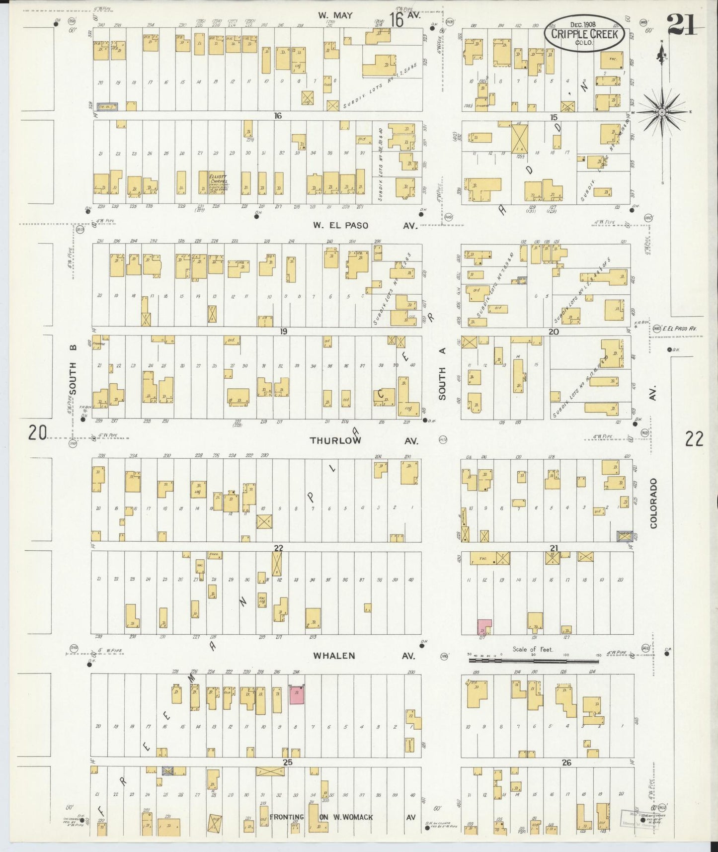 Sanborn Fire Insurance Map from Cripple Creek, Teller County, Colorado (1908), Sheet #0021 - Complete Map Set gallery image, historic Sanborn map, vintage wall art, Colorado Colorado