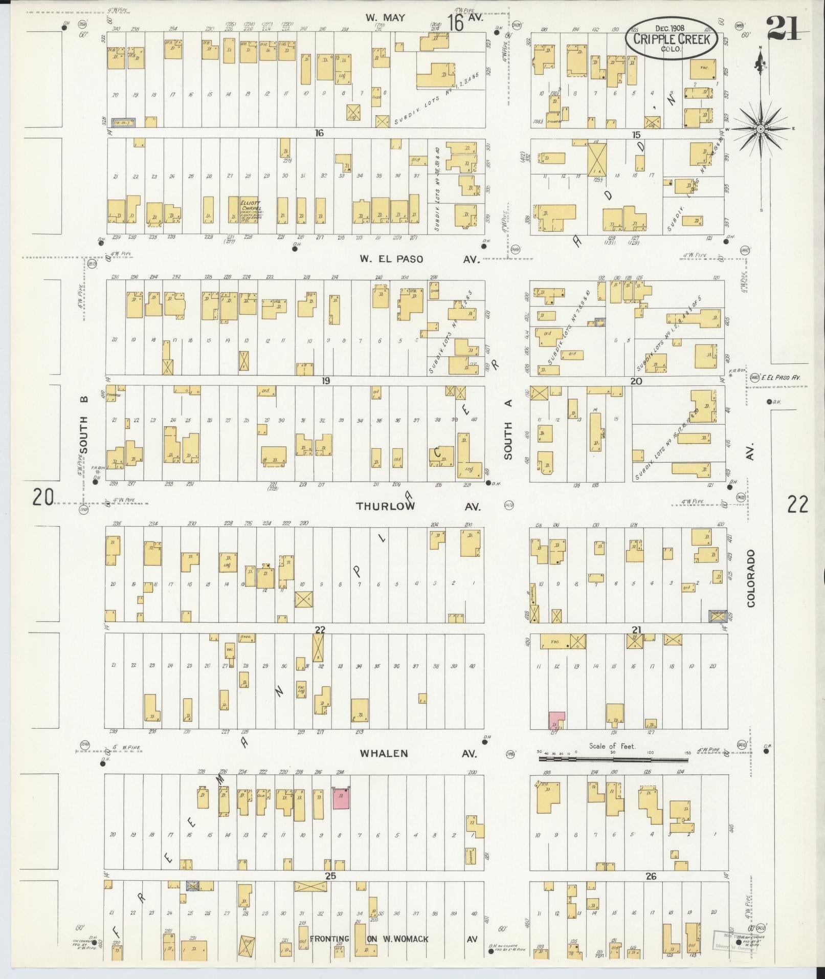 Sanborn Fire Insurance Map from Cripple Creek, Teller County, Colorado (1908), Sheet #0021 - Complete Map Set gallery image, historic Sanborn map, vintage wall art, Colorado Colorado