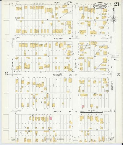 Sanborn Fire Insurance Map from Cripple Creek, Teller County, Colorado (1908), Sheet #0021 - Complete Map Set gallery image, historic Sanborn map, vintage wall art, Colorado Colorado