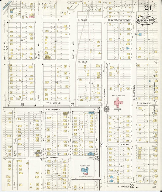 Sanborn Fire Insurance Map from Hutchinson, Reno County, Kansas (1915), Sheet #0025 - Historic Sanborn Fire Insurance Map Print, vintage old map wall art, antique decor, genealogy gift, Kansas Kansas map