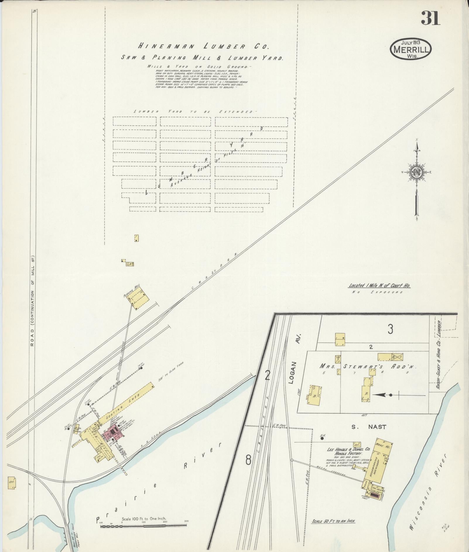 Sanborn Fire Insurance Map from Merrill, Lincoln County, Wisconsin (1913), Sheet #0031 - Historic Sanborn Fire Insurance Map Print, vintage old map wall art, antique decor, genealogy gift, Wisconsin Wisconsin map