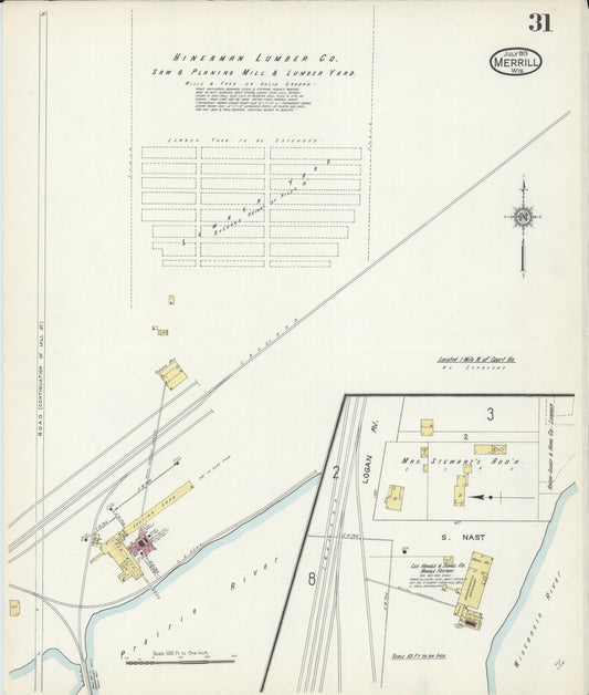 Sanborn Fire Insurance Map from Merrill, Lincoln County, Wisconsin (1913), Sheet #0031 - Historic Sanborn Fire Insurance Map Print, vintage old map wall art, antique decor, genealogy gift, Wisconsin Wisconsin map