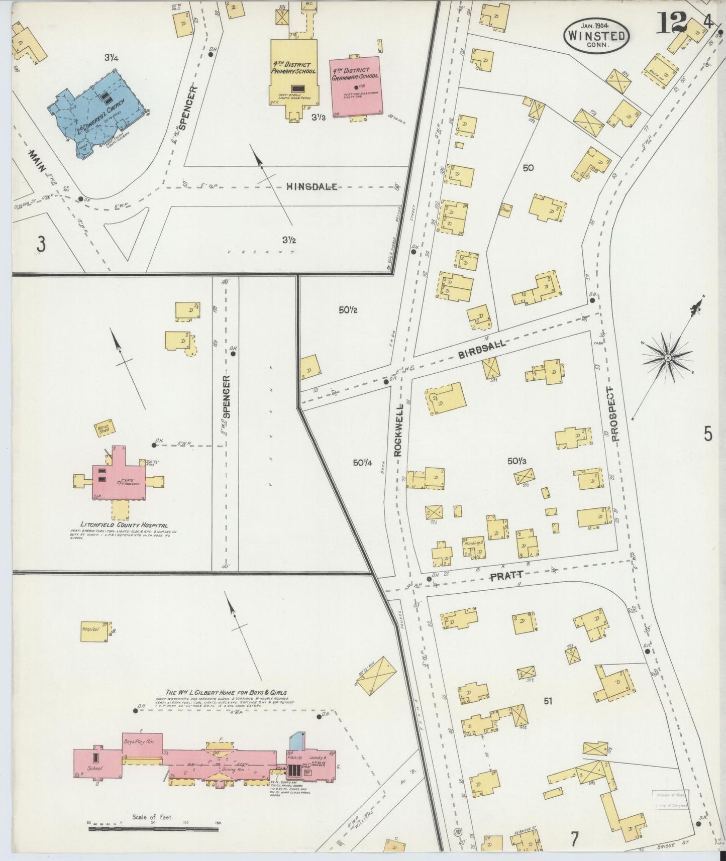 Sanborn Fire Insurance Map from Winsted, Litchfield County, Connecticut (1904), Sheet #0012 - Historic Sanborn Fire Insurance Map Print, vintage old map wall art, antique decor, genealogy gift, Connecticut Connecticut map
