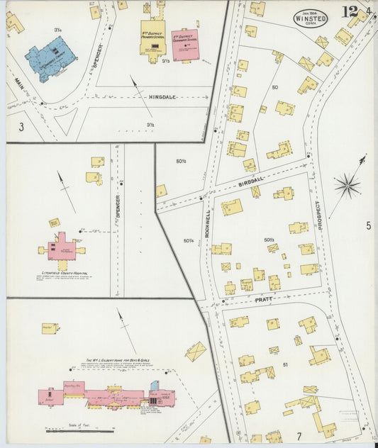 Sanborn Fire Insurance Map from Winsted, Litchfield County, Connecticut (1904), Sheet #0012 - Historic Sanborn Fire Insurance Map Print, vintage old map wall art, antique decor, genealogy gift, Connecticut Connecticut map