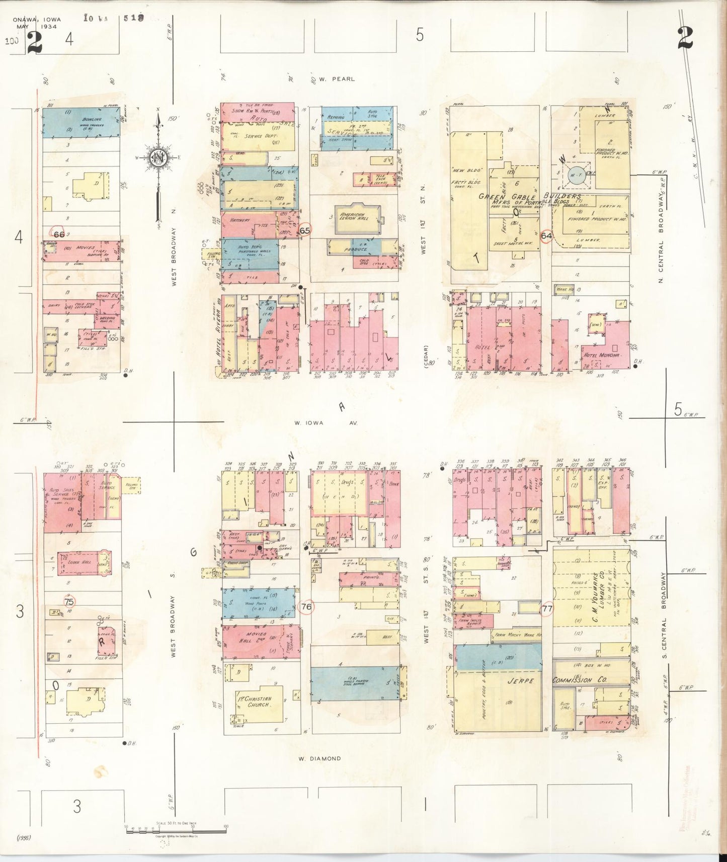 Sanborn Fire Insurance Map from Onawa, Monona County, Iowa (1942), Sheet #0002 - Historic Sanborn Fire Insurance Map Print