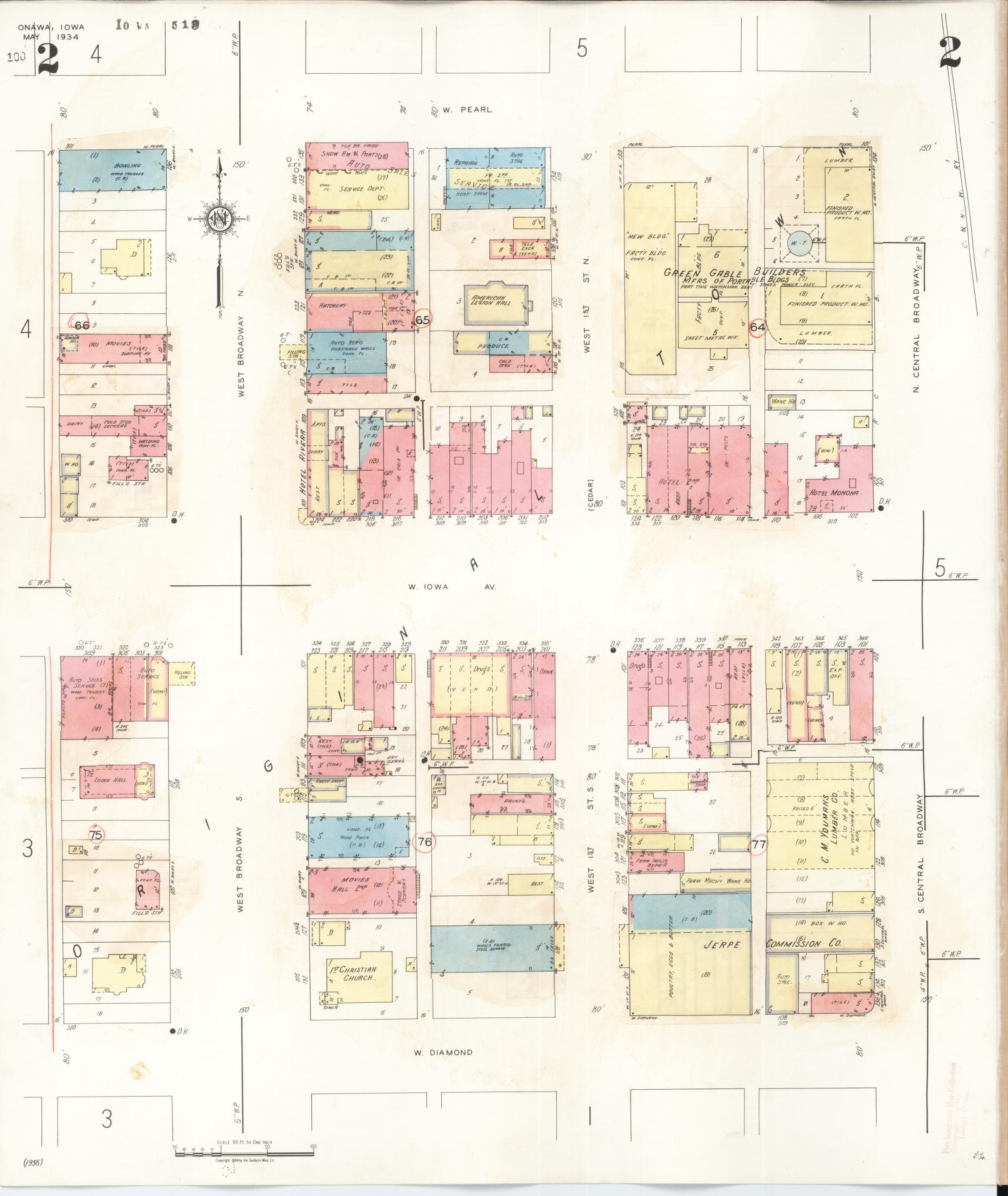 Sanborn Fire Insurance Map from Onawa, Monona County, Iowa (1942), Sheet #0002 - Historic Sanborn Fire Insurance Map Print