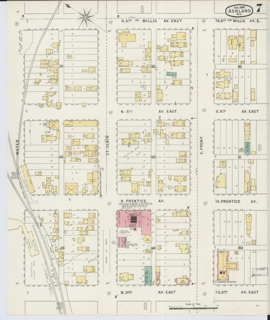 Sanborn Fire Insurance Map from Ashland, Ashland County, Wisconsin (1895), Sheet #0007 - Historic Sanborn Fire Insurance Map Print, vintage old map wall art, antique decor, genealogy gift, Wisconsin Wisconsin map