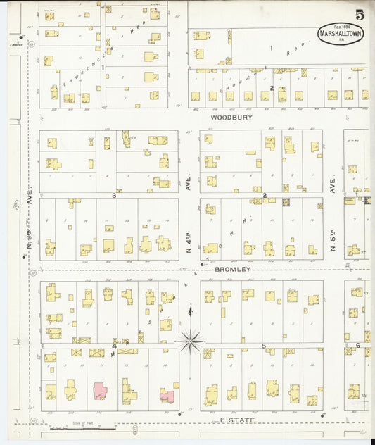 Sanborn Fire Insurance Map from Marshalltown, Marshall County, Iowa (1894), Sheet #0005 - Historic Sanborn Fire Insurance Map Print, vintage old map wall art