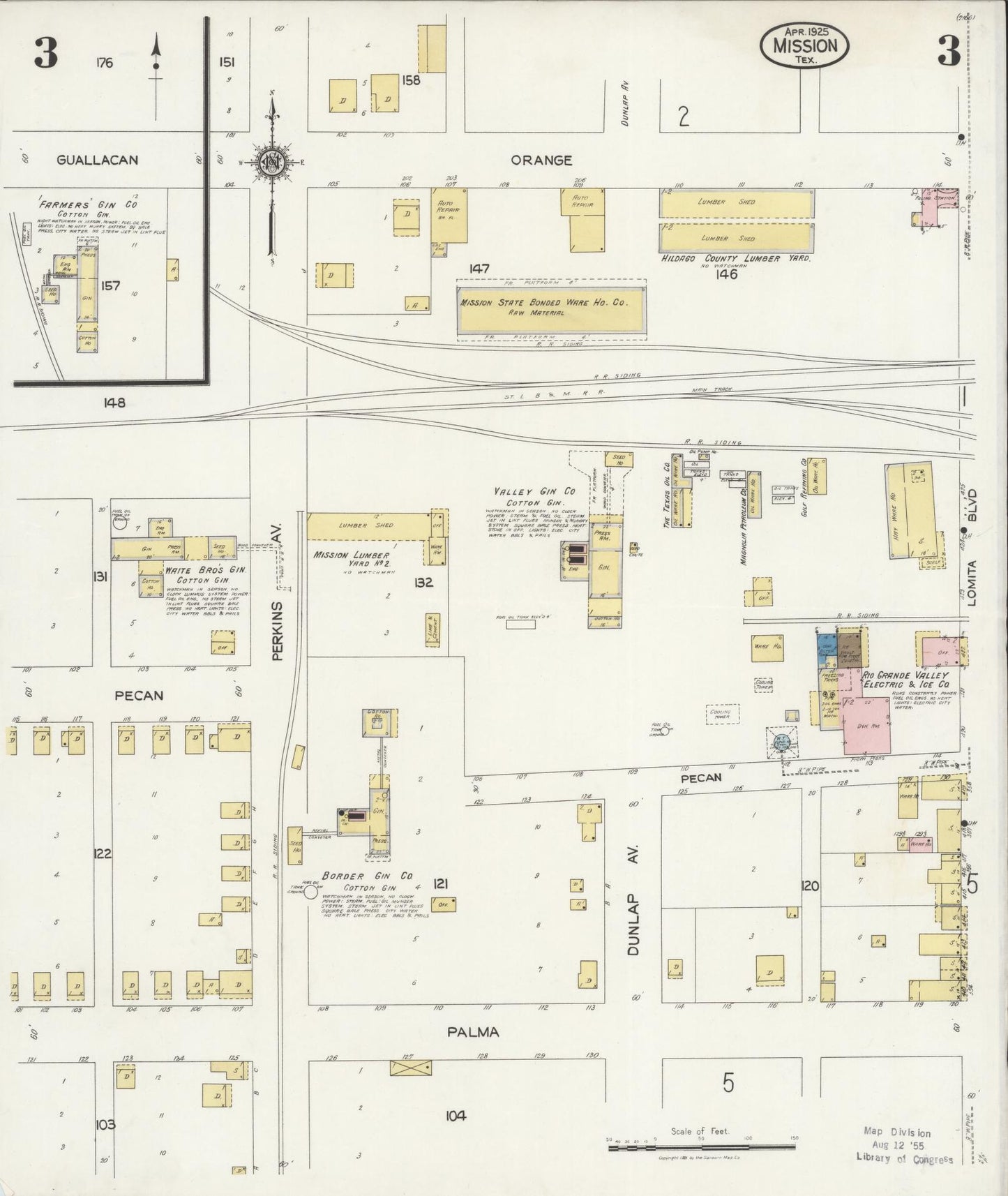 Sanborn Fire Insurance Map from Mission, Hidalgo County, Texas (1925), Sheet #0003 - Historic Sanborn Fire Insurance Map Print, vintage old map wall art, antique decor, genealogy gift, Texas Texas map
