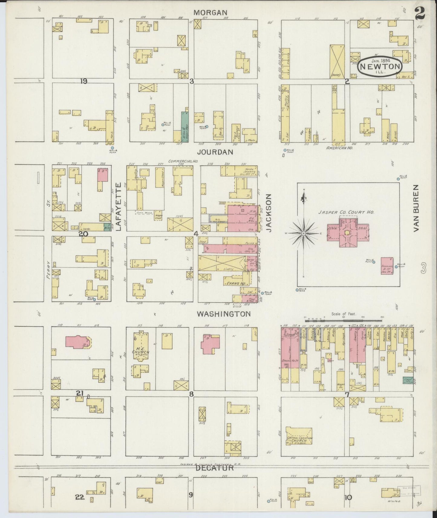 Sanborn Fire Insurance Map from Newton, Jasper County, Illinois (1894), Sheet #0002 - Complete Map Set gallery image, historic Sanborn map, vintage wall art, Illinois Illinois