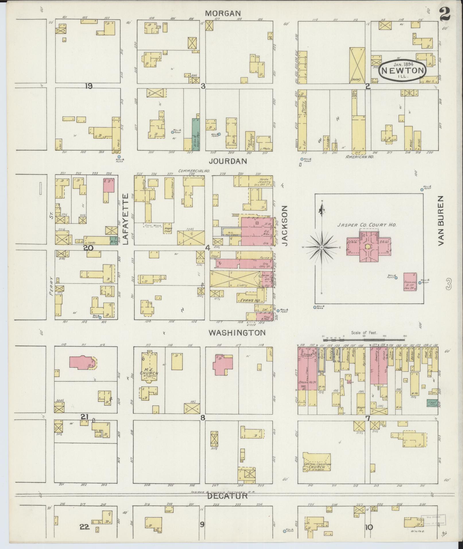 Sanborn Fire Insurance Map from Newton, Jasper County, Illinois (1894), Sheet #0002 - Complete Map Set gallery image, historic Sanborn map, vintage wall art, Illinois Illinois