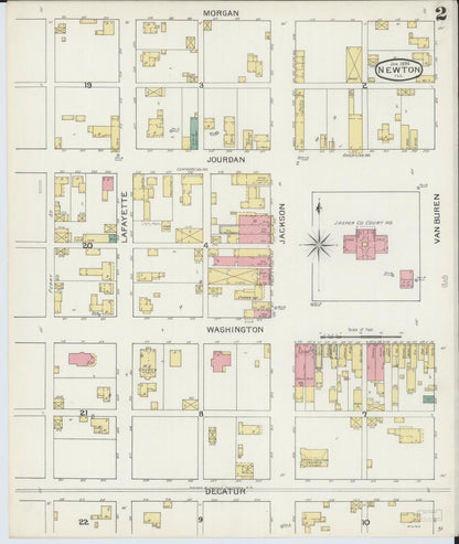 Sanborn Fire Insurance Map from Newton, Jasper County, Illinois (1894), Sheet #0002 - Complete Map Set gallery image, historic Sanborn map, vintage wall art, Illinois Illinois