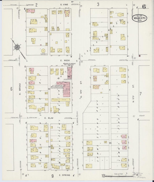 Sanborn Fire Insurance Map from Mankato, Blue Earth County, Minnesota (1914), Sheet #0006 - Historic Sanborn Fire Insurance Map Print, vintage old map wall art, antique decor, genealogy gift, Minnesota Minnesota map