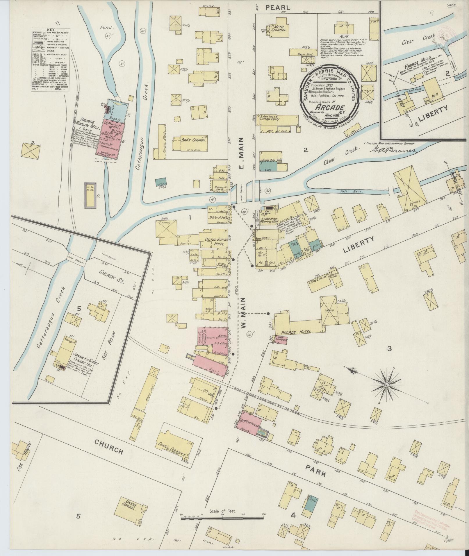 Sanborn Fire Insurance Map from Arcade, Wyoming County, New York (1894), Sheet #0001 - Historic Sanborn Fire Insurance Map Print, vintage old map wall art, antique decor, genealogy gift, Arcade Wyoming map